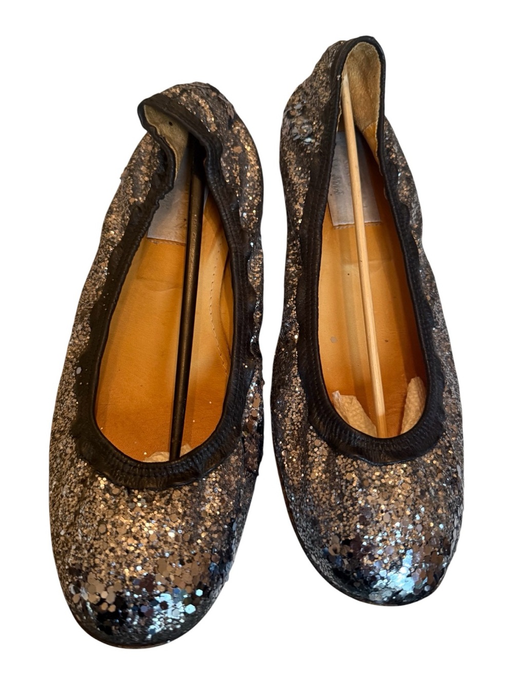 Vintage 2008 LANVIN Gunmetal silver  Glitter Ballet Flats 8